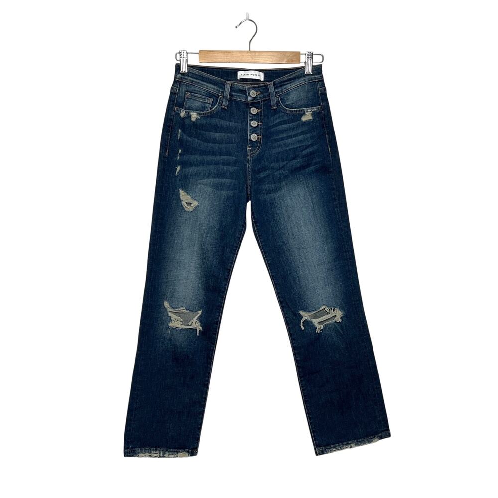 Flying Monkey Straight Cropped Jeans Size 25 Button Fly Raw Hem Stretch Denim